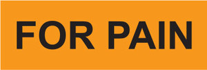 FOR PAIN label with black uppercase text on a bright orange rectangular background


