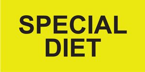 Bright yellow rectangular sticker with black text reading SPECIAL DIET


