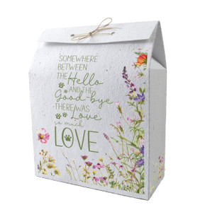 Wildflower memorial bag with floral border, green memorial quote, paw print accents, and colorful wildflowers along the sides and bottom.