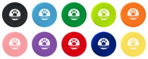Personalized silicone flier featuring four distressed paw prints above custom veterinary clinic information with a textured paint splatter background.

