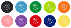 Personalized silicone flier with paw prints arranged around a circular border and centered veterinary clinic contact information.

