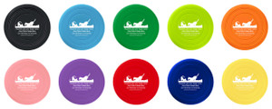 Personalized silicone flier available in multiple colors with white dog and cat silhouette artwork, veterinary slogan, clinic name area, and contact information imprint.

