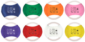 Pet face illustrations surrounding clinic information within a square imprint area on a colored rope flier with a white rope border.

