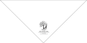 Large personalized pet bandana featuring a detailed leafy tree, pet silhouette, the word "Thankful," and a custom veterinary clinic information area centered below the artwork.

