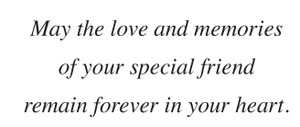 Sympathy verse reading “May the love and memories of your special friend remain forever in your heart.” 