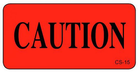 Red veterinary cage sticker with bold black "CAUTION" text and small CS-15 in corner