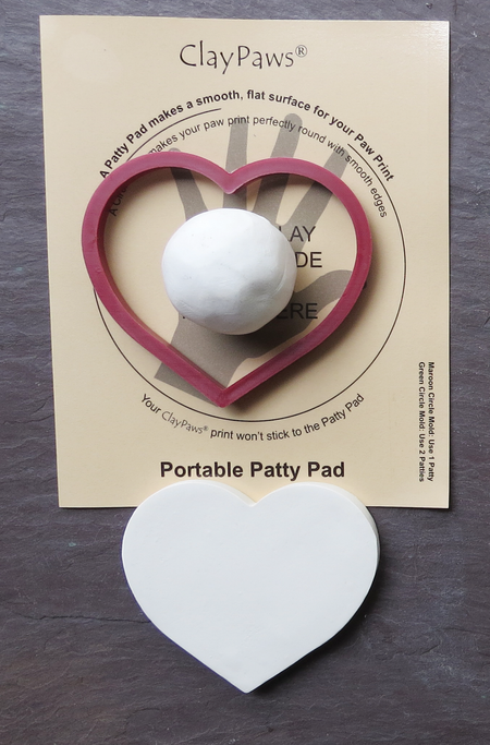 Maroon 4 inch heart mold and patty pad for heart-shaped ClayPaws paw print memorial impressions.