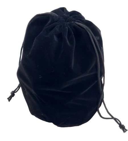 Black velveteen memorial bag featuring a soft fabric exterior, bottom gusset design, and double cord drawstring closure. Suitable for holding pet memorial keepsakes, remembrance cards, memorial jewelry, and commemorative items.

