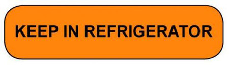  Orange rounded rectangle label with black text KEEP IN REFRIGERATOR