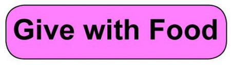 Pink rounded rectangle stickers with black text Give with Food
