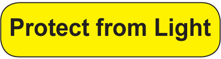 Yellow rounded rectangle stickers with black text Protect from Light