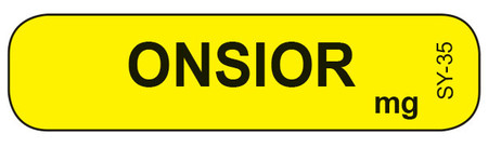 Yellow ONSIOR syringe label with bold black centered text
