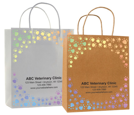 veterinary handled bag with gradient paw print border design