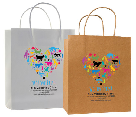 veterinary handled bag with colorful pet heart we love pets design