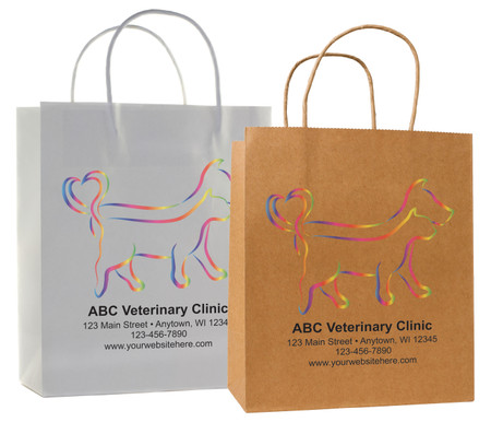 veterinary handled bag with colorful dog and cat outline artwork