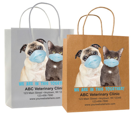 veterinary handled bag with masked dog and cat we are in this together design