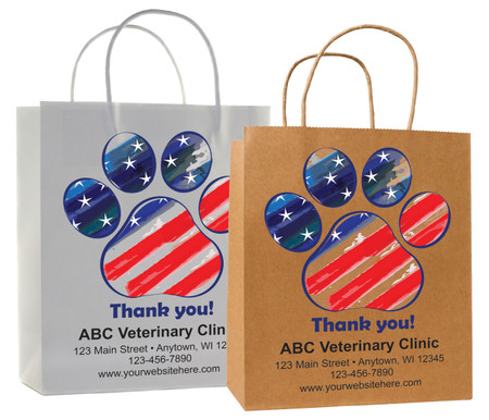 veterinary handled bag with american flag paw print thank you design