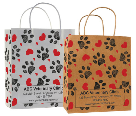veterinary handled bag with heart and paw print pattern