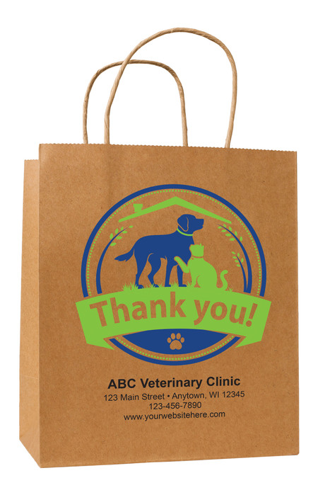 veterinary handled bag with dog and cat thank you badge design