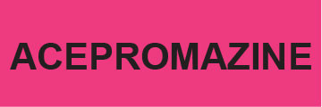 ACEPROMAZINE label with black uppercase text on a bright pink rectangular background

