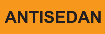 ANTISEDAN label with black uppercase text on a bright orange rectangular background

