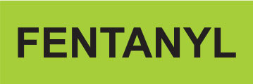 FENTANYL label with black uppercase text on a bright green rectangular background

