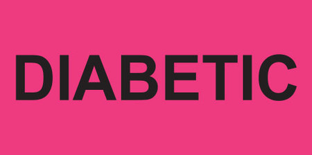 Bright pink rectangular sticker with bold black text reading DIABETIC

