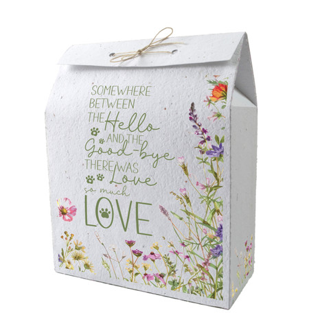 Wildflower memorial bag with floral border, green memorial quote, paw print accents, and colorful wildflowers along the sides and bottom.