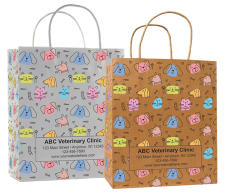 veterinary handled bag with colorful pet face pattern design