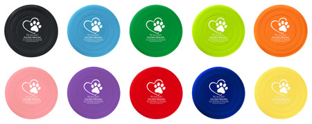 Personalized silicone flier featuring a heart outline joined with a paw print above custom veterinary clinic information and the phrase "We love pets!"

