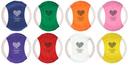 Heart-shaped graphic created from multiple paw prints above We love pets text and personalized clinic information on a rope flier with white rope border.

