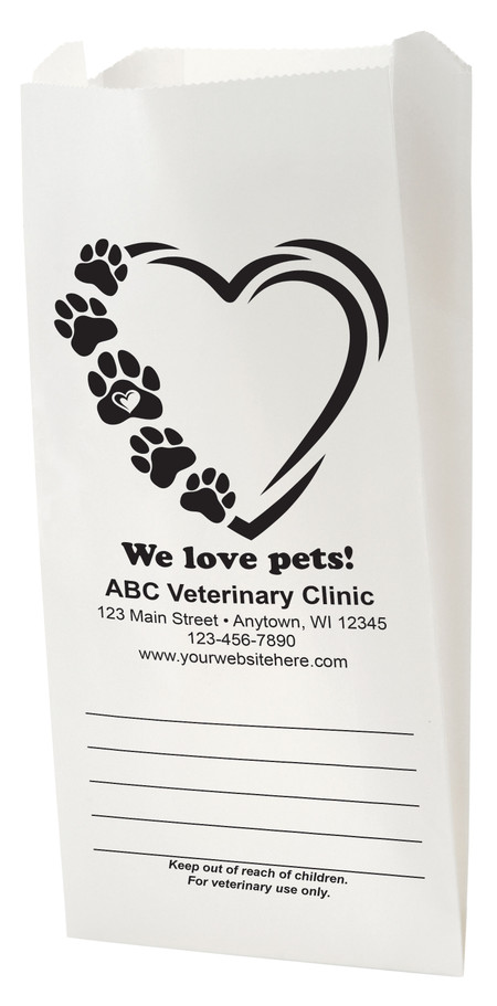 Heart with paw prints We Love Pets personalized Bag. PBD72 Design.