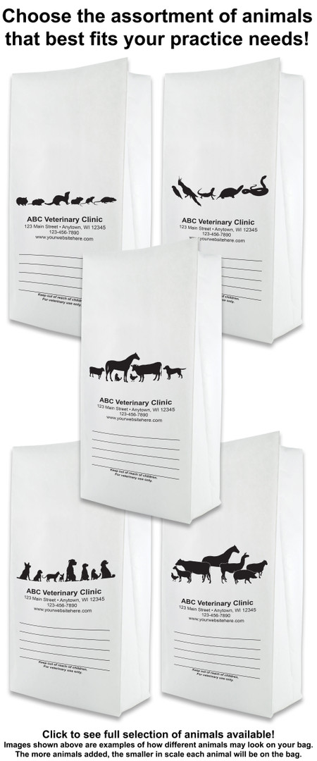 Select an animal small flat bottom pharmacy bags.