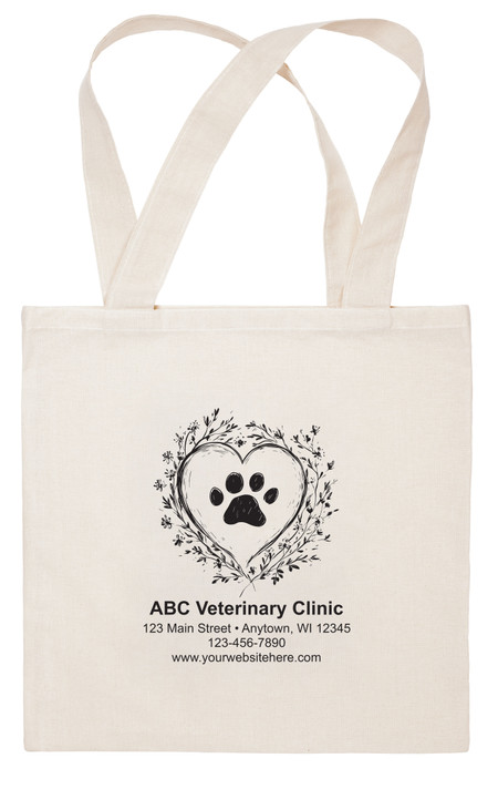 Floral Heart surrounding a pawprint personalized with clinic information.