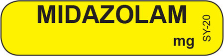  Yellow MIDAZOLAM syringe label with bold black centered text