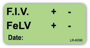  Light green F.I.V. and FeLV sticker with positive and negative result indicators and date field