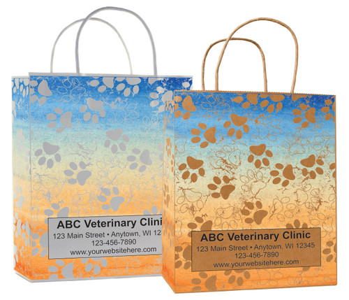 veterinary handled bag with gradient paw print pattern