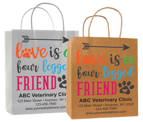 veterinary handled bag with love is a four?legged friend design