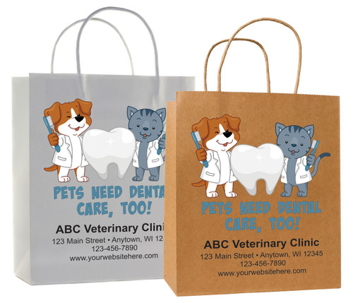 veterinary handled bag with pet dental care design