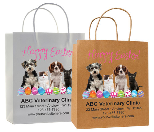 veterinary handled bag with easter pets and colorful egg design