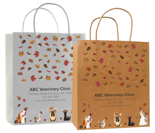 veterinary handled bag with fall leaves and pet photo design