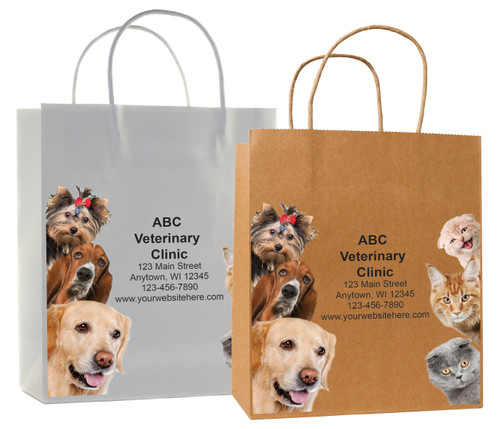 veterinary handled bag with realistic dog and cat photo collage design