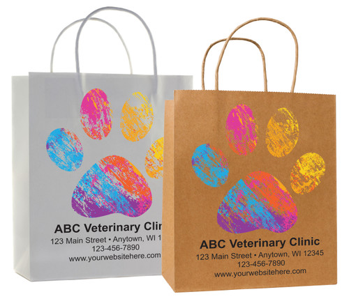 veterinary handled bag with vibrant textured paw print design