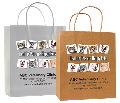 veterinary handled bag with healthy pets are happy pets design and pet photo collage