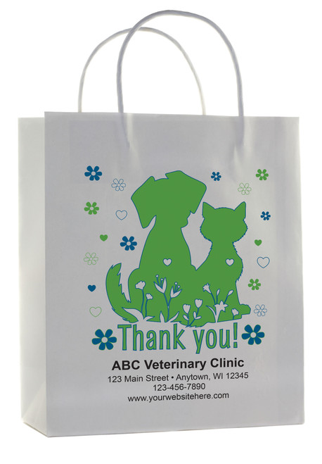 veterinary handled bag with dog and cat silhouette thank you floral design