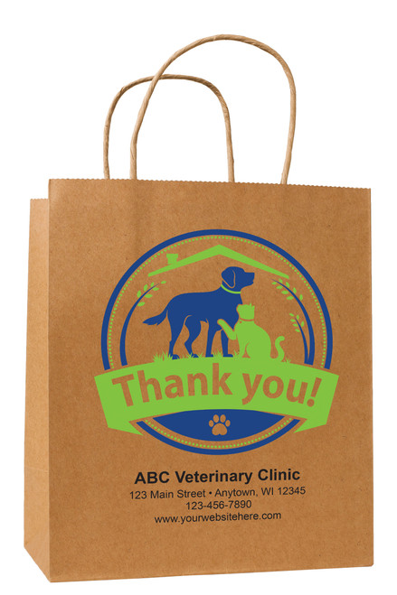veterinary handled bag with dog and cat thank you badge design