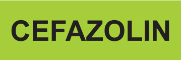 CEFAZOLIN label with black uppercase text on a bright green rectangular background

