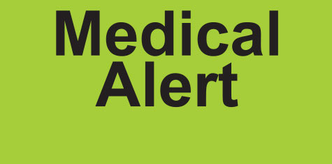 Bright green rectangular sticker with black text reading Medical Alert
