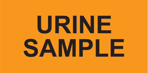 Bright orange rectangular sticker with black text reading URINE SAMPLE