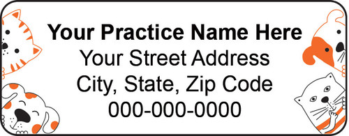 
Veterinary label with cat and dog face illustrations in corners